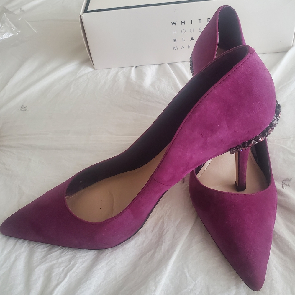 WHBM White House Black Market Suede & Crystal detail heels size 9